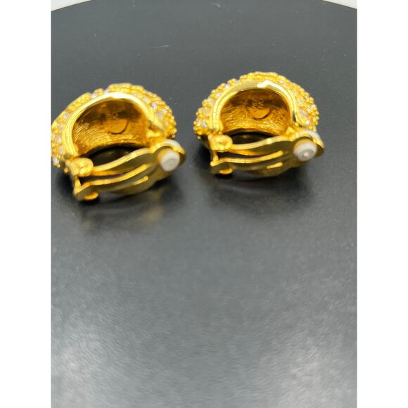 Joan Rivers Vintage Gold Plated Pave Red Rhinestone Flower Clip On Earrings - Picture 4 of 9